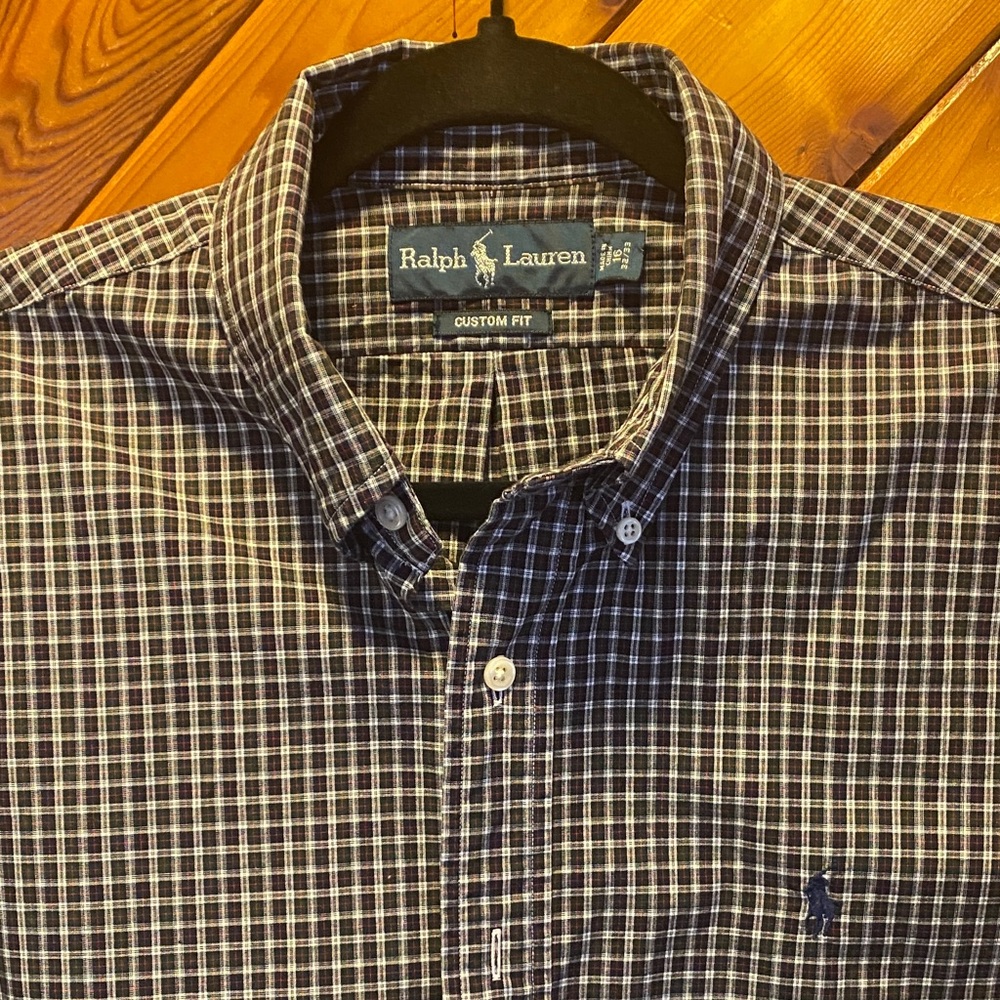 Ralph Lauren Custom Fit, navy, green,red and white check button down shirt